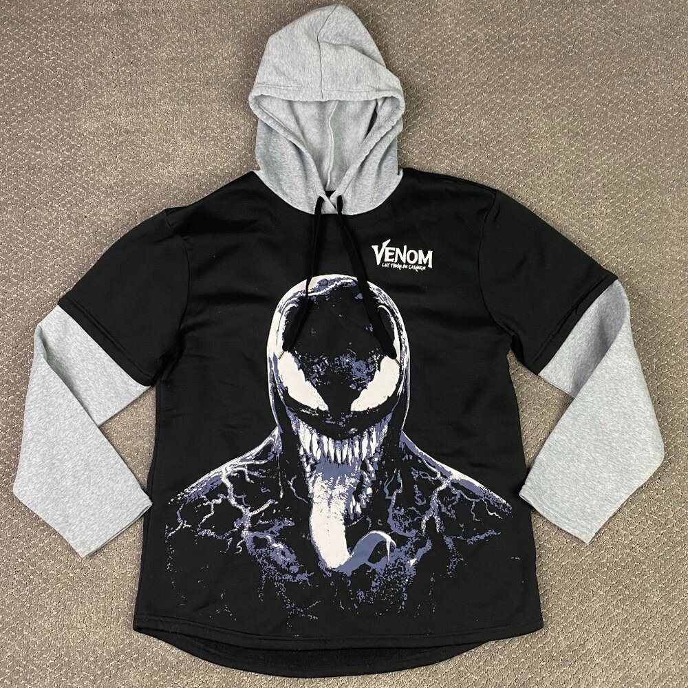 NWOT Venom Hoodie Men's Large Marvel Comics Black Gray